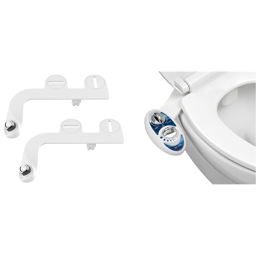 Bio Bidet by Bemis SlimEdge 2-Pack of Freshwater Attachments, White, Non-Electric & LUXE Bidet NEO 185 - Self-Cleaning, Dual Nozzle, Non-Electric Bidet Attachment for Toilet Seat, Adjustable