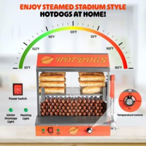 Hot Dog Machine - 34.5L Hot Dog Steamer with Bun Warmer - 1200W Hotdog Maker Holds 175 Hot Dogs and 40 Buns - Hot Dog Cooker by Great Northern Popcorn