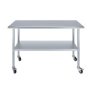 AmGood 24 in. x 60 in. Stainless Steel Work Table with Wheels | Metal Kitchen Food Prep Table | NSF