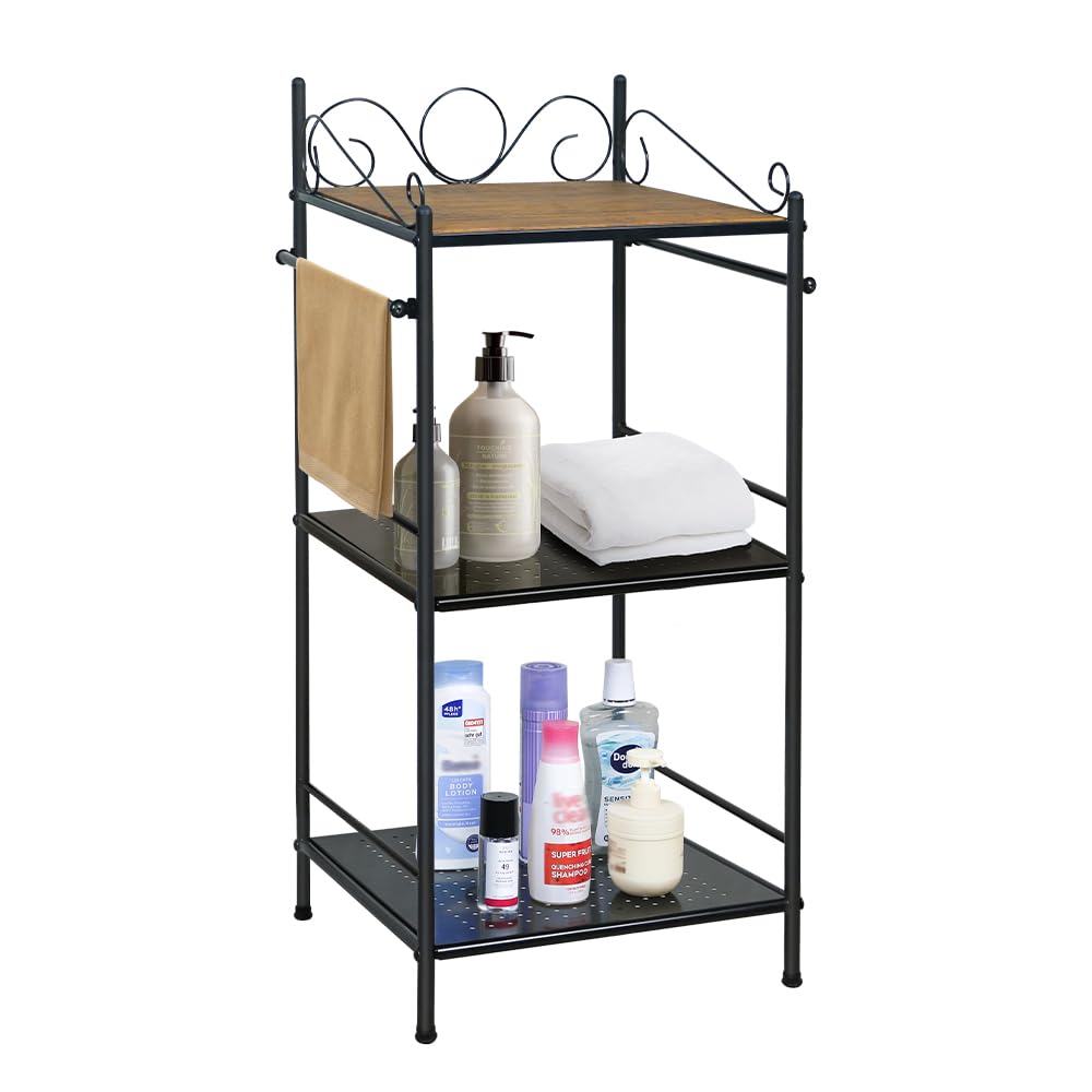 ViHOTA 3-Tier Metal Shelving Unit, Standing Storage Shelf Units for Laundry Bathroom Kitchen Pantry Closet for Small Spaces,15.6” Black Metal Rack