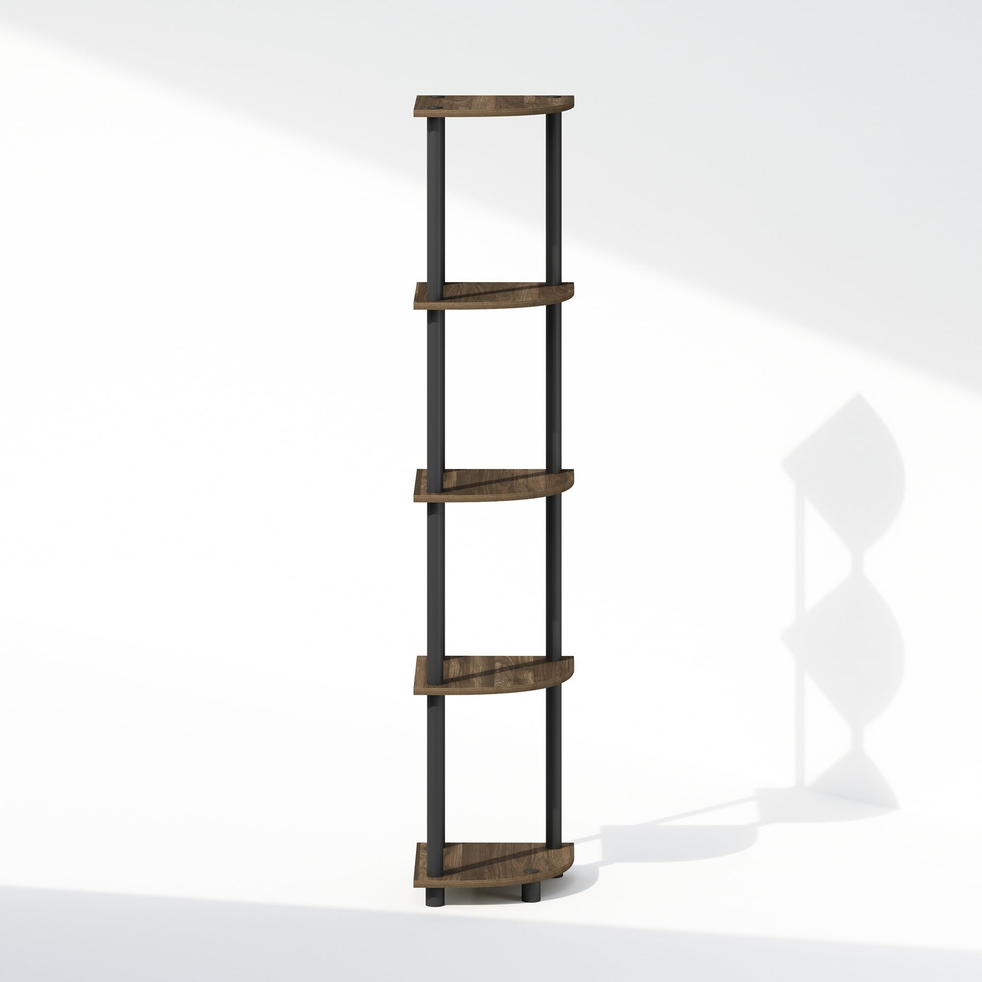 Furinno Turn-N-Tube 5 Tier Freestanding Corner Display Rack Shelving Unit, Columbia Walnut/Black