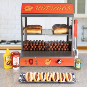 hot dog machine - 34.5l hot dog steamer with bun warmer - 1200w hotdog maker holds 175 hot dogs and 40 buns - hot dog cooker by great northern popcorn