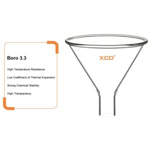 XCD Glass Powder Funnel, Borosilicate Glass Heavy Wall Short Stem Funnel with 120 mm Top Diameter and 22 mm Stem Diameter for Precise Powder Transfers in Laboratory