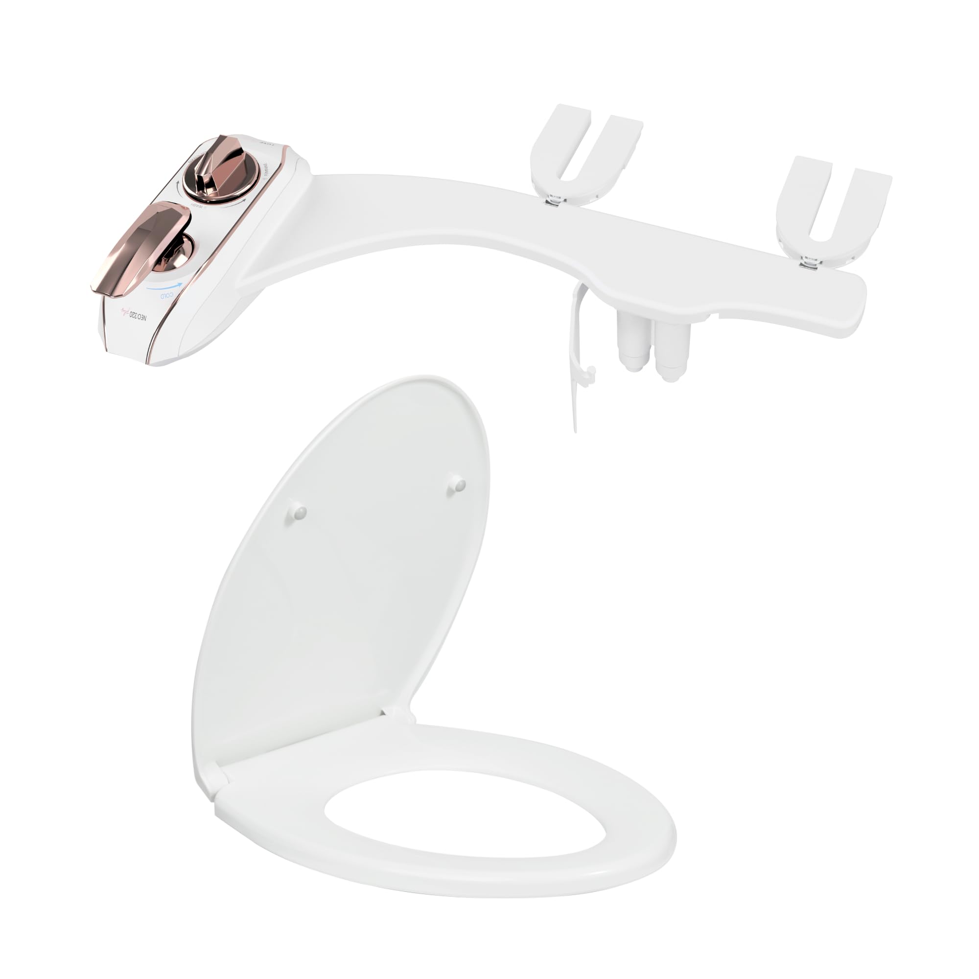 LUXE Bidet NEO 320 Plus Rose Gold and LUXE Elongated Toilet Seat Bundle