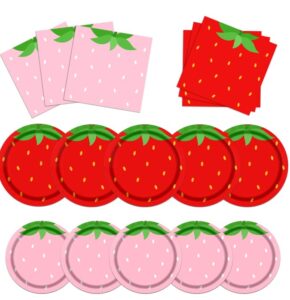 dydamud strawberry party tableware set, strawberry plates napkins, summer fruit party decoration for kids, baby shower strawberry first birthday party supplies