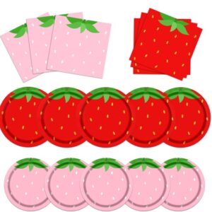 Dydamud Strawberry Party Tableware Set, Strawberry Plates Napkins, Summer Fruit Party Decoration for Kids, Baby Shower Strawberry First Birthday Party Supplies