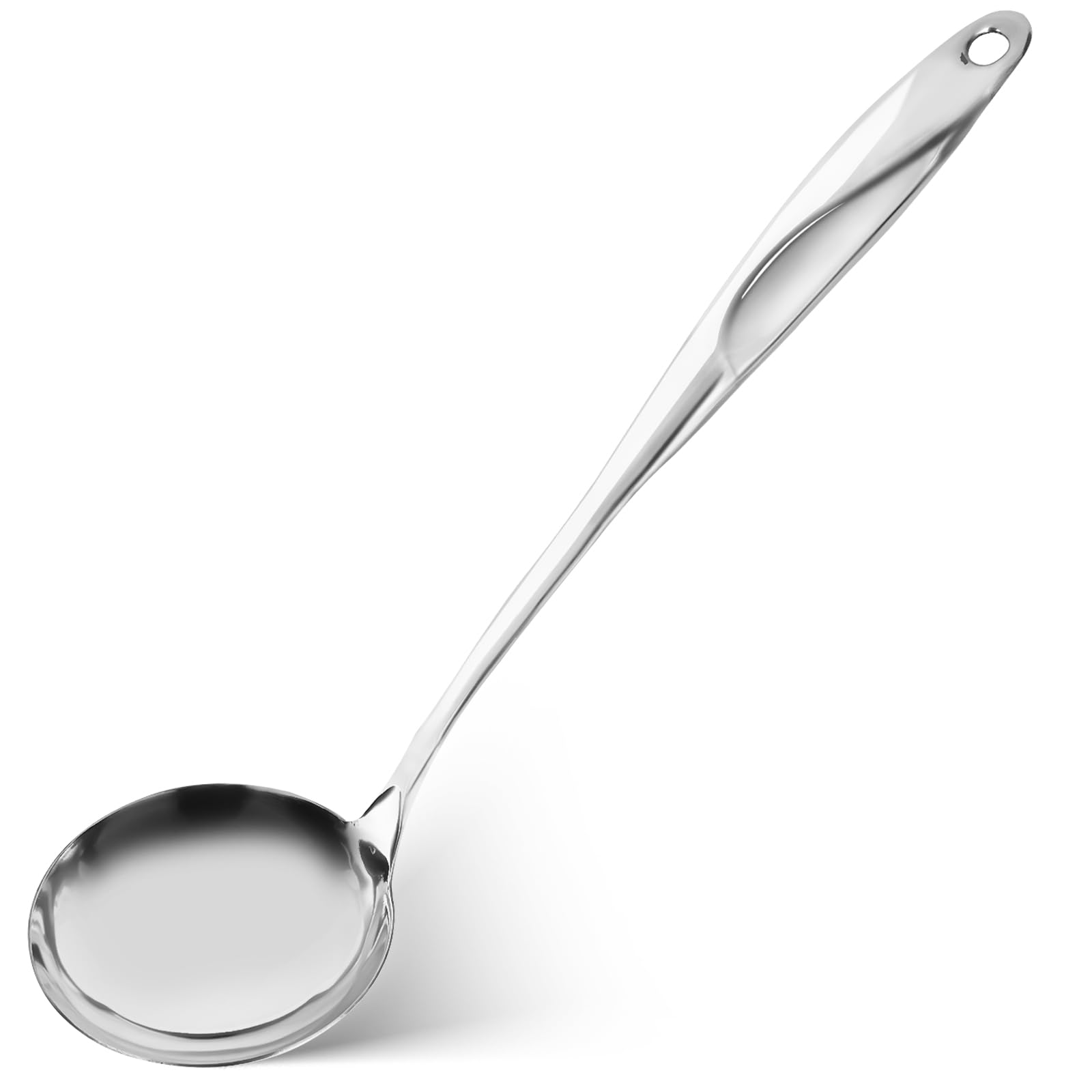 HANSGO Stainless Steel Soup Ladle, Cooking Spoon Large Capacity Spoon with Hole for Hanging for Home Kitchen, 13.8 Inches