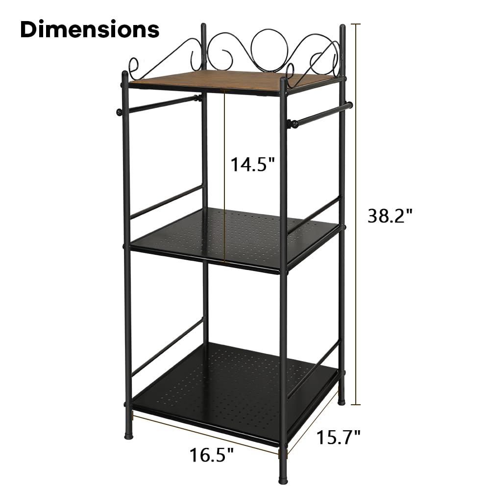 ViHOTA 3-Tier Metal Shelving Unit, Standing Storage Shelf Units for Laundry Bathroom Kitchen Pantry Closet for Small Spaces,15.6” Black Metal Rack