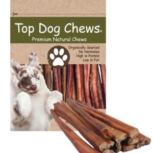 Top Dog Chews - Thick 12 Inch Bully Sticks, 100% Natural Beef, Free Range, Grass Fed, High Protein, Supports Dental Health & Easily Digestible, Dog Treat, 10 Pack (10 Count 12", Odor Free Beef)