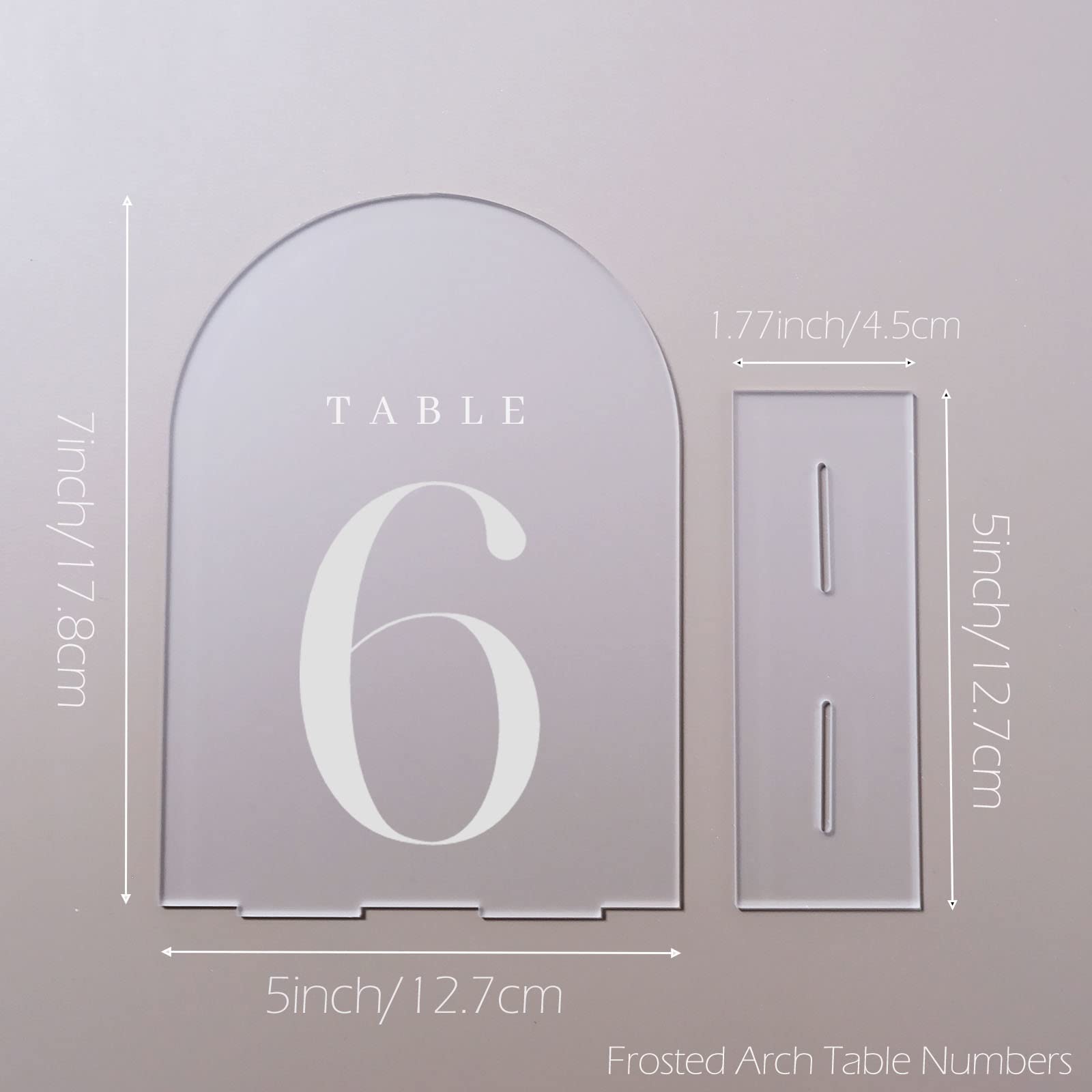 JINMURY Frosted Arch Table Numbers 1-5 with Stands, 5 Pack 5"x7" Frosted Arch Acrylic Table Numbers and Base, Perfect for Wedding Party Event