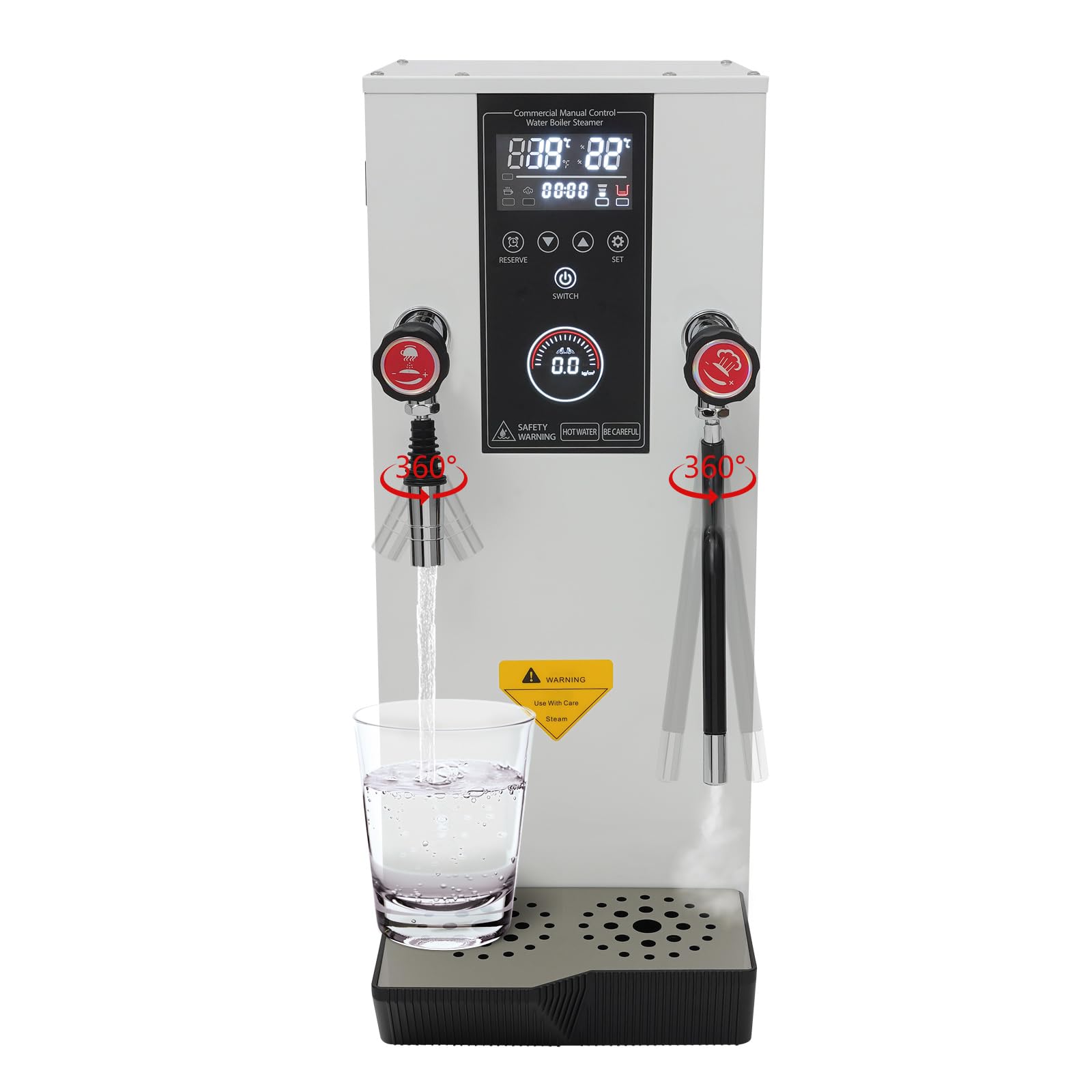 Commercial Milk Frother,110V 3000W Electric Steam Milk Frothing Machine Espresso Coffee Milk Foam Machine,Steam Water Boiling Machine for Cafe Coffee Tea Shop,Milk Frother 8L,with LCD Display,White