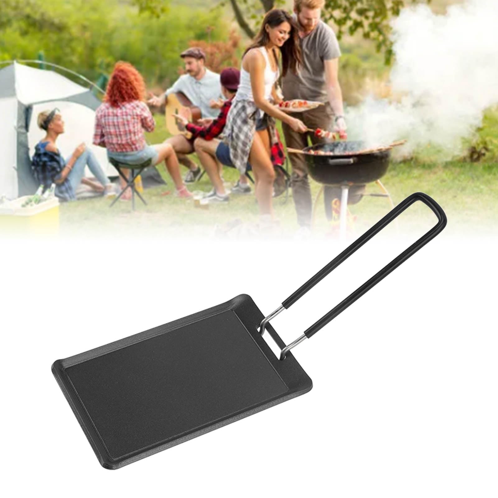 Grill Pan, Portable Griddle Pan Iron Stove Top Camping Pan Mini Square Griddle Pan with Detachable Handle for Outdoor 5.1x3.3x0.1in