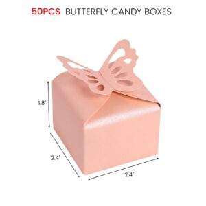 VGOODALL 50PCS Small Favor Boxes Pink, 3D Butterfly Candy Boxes Pink Baby Shower Favor Boxes for Wedding Birthday Party Gift Treat Box