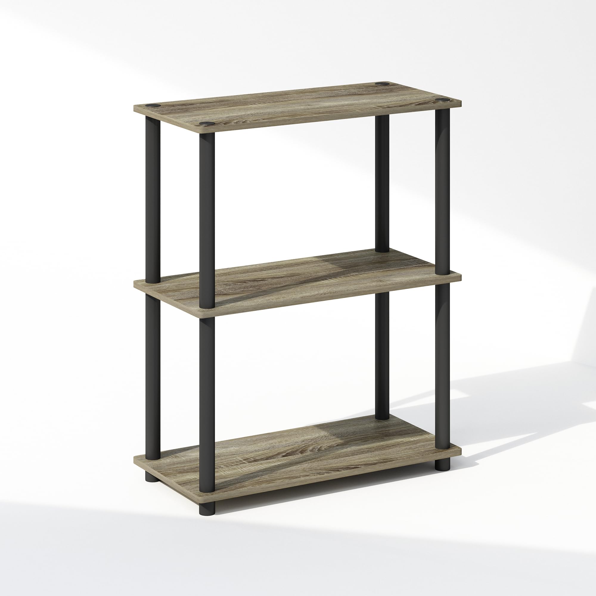 Furinno Turn-N-Tube 3-Tier Multipurpose Compact Bookcase, French Oak/Black