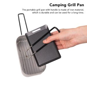 Grill Pan, Portable Griddle Pan Iron Stove Top Camping Pan Mini Square Griddle Pan with Detachable Handle for Outdoor 5.1x3.3x0.1in