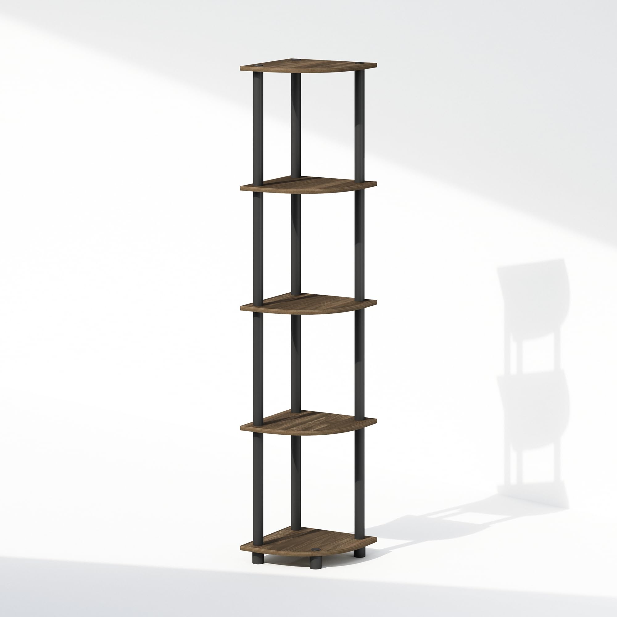 Furinno Turn-N-Tube 5 Tier Freestanding Corner Display Rack Shelving Unit, Columbia Walnut/Black