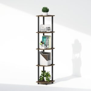 Furinno Turn-N-Tube 5 Tier Freestanding Corner Display Rack Shelving Unit, Columbia Walnut/Black