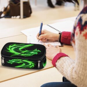 Pencil Case for Girls Boys Green Dragon Pencil Pouch Kids Teen Pencil Bags with Zipper PU Leather Pencil Organizer School Pencil Box Marker Case Organizer