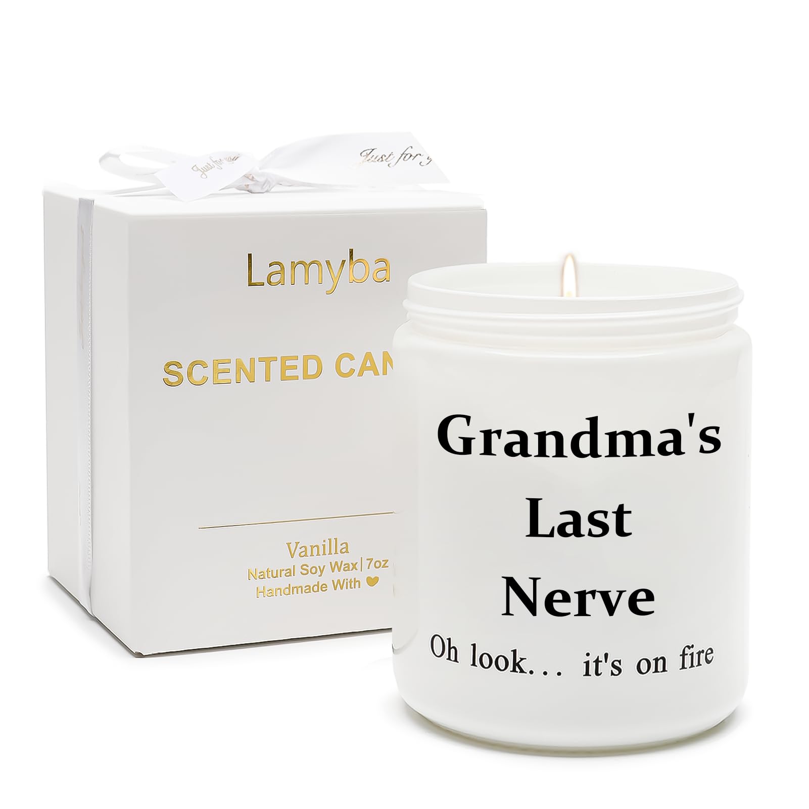 Lamyba Grandma Candle Gifts for Grandmother from Granddaughter Grandson, Funny Cool Mother’s Day Present Vanilla Scented Soy Candle - Grandma’s Last Nerve Oh Look It’s On Fire