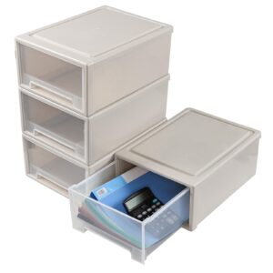 Ysmiltion Large Stackable Storage Drawers, 18 Quart Plastic Stacking Drawer Units, 4 Packs