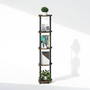 Furinno Turn-N-Tube 5 Tier Freestanding Corner Display Rack Shelving Unit, Columbia Walnut/Black