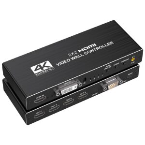 Video Wall Controller 2x2,HDMI 4K Video Wall Processor with RS232,180° Rotate Multiple TV Screens 1 Picture 8 Splicing Modes 1x1,2x2,1x2,1x3,1x4,2x1,3x1,4x1,4 TV Screens into 1 Wall Display