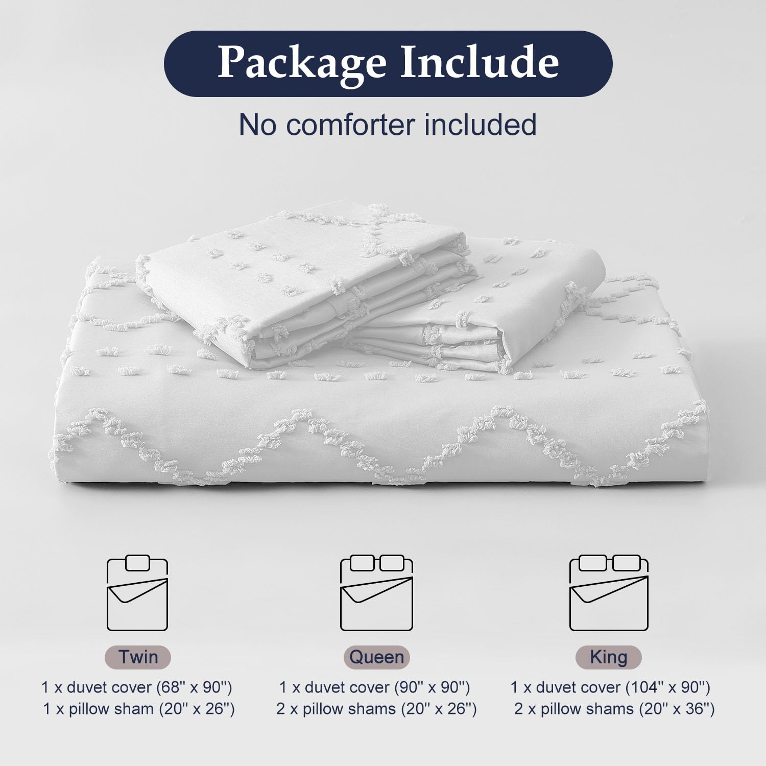 downluxe Boho Duvet Cover Queen - Embroidery Shabby Chic Queen Duvet Cover Set for All Seasons, 3 Pieces Tufted Boho Bedding, Comforter Cover with Zipper (White 02, Queen, 90" x 90")