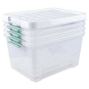 Ysmiltion 85 Quart Plastic Clear Bins with Lids, Large Plastic Storage Boxes with Wheels, 4 Packs