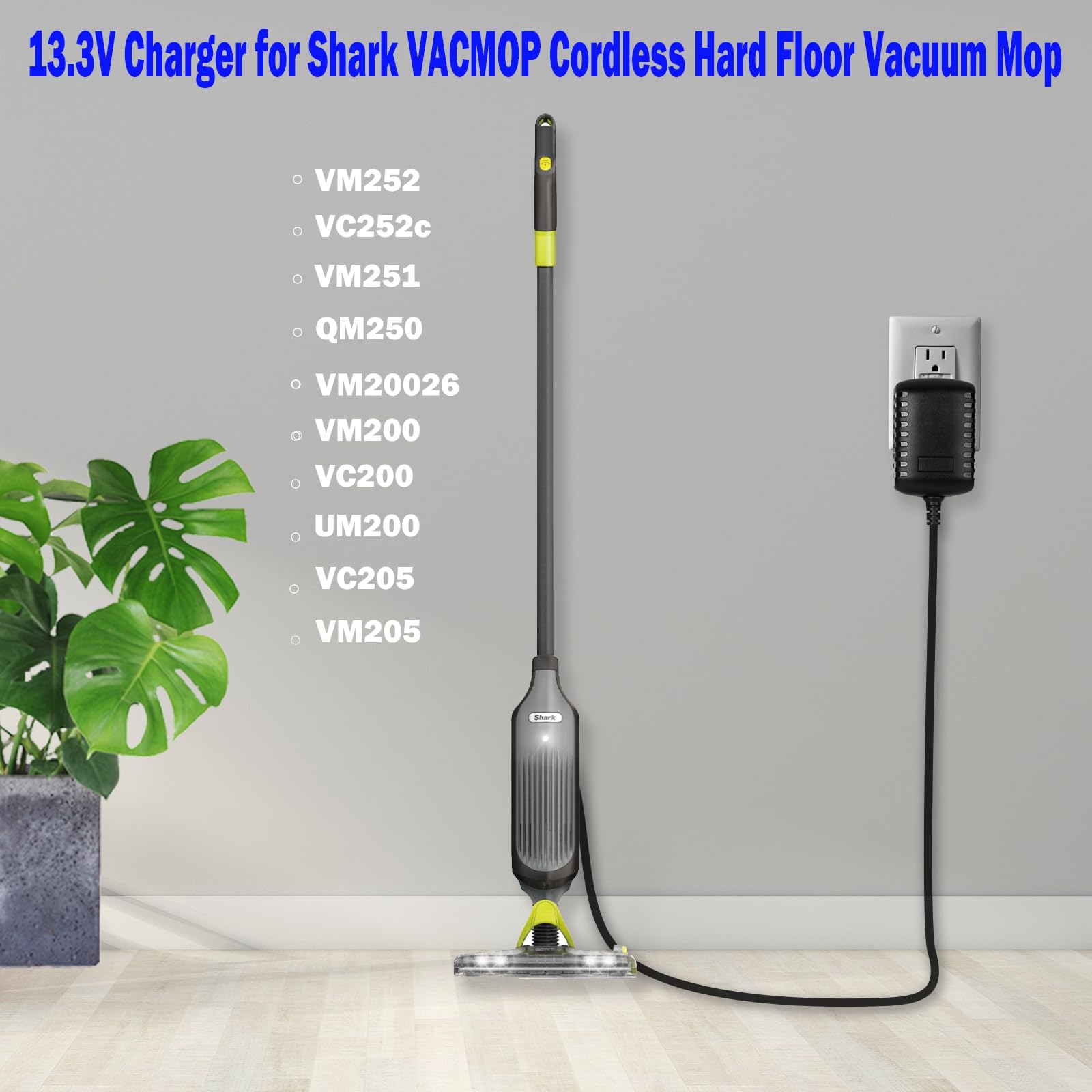 Replacement for Shark Vacmop Charger Compatible with Shark VM252 VM251 VM252C QM250 VM200 VM200C VC200 UM205 VC205 Hard Floor Vacuum Mop Charger