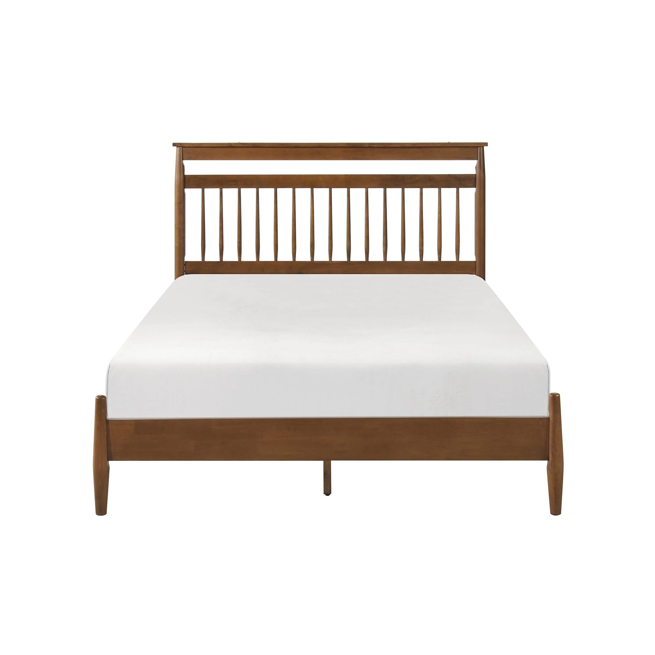 Lexicon Bed Frame with Headboard, Mid Century Modern Bed Frame with Spindle Headboard, Wood Platform Bed Frame Mattress Foundation No Box Spring Needed, Queen Bed, Caramel