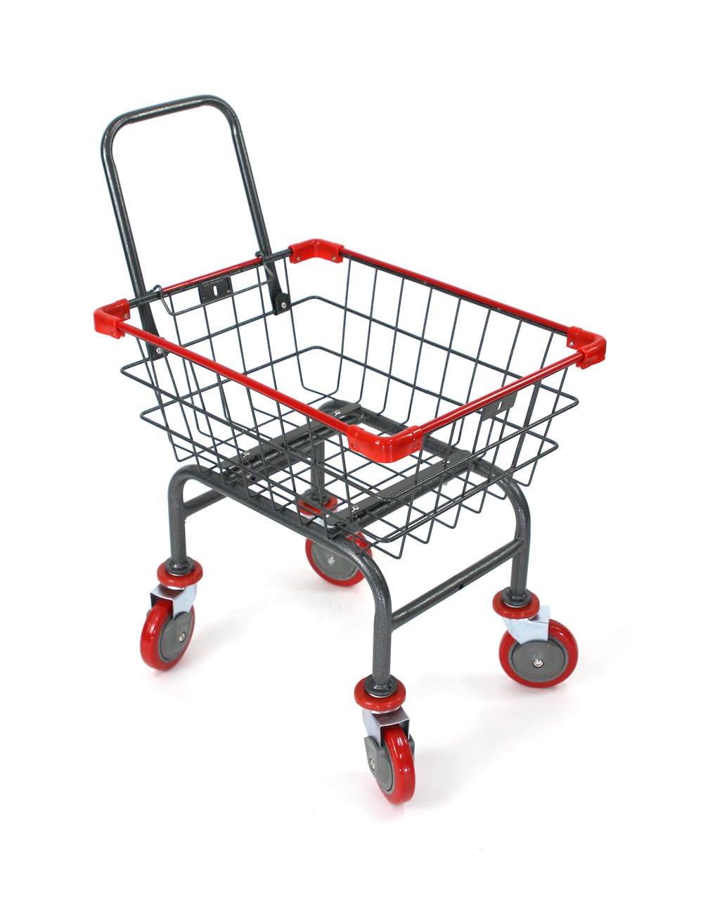 CHAMINUSA U HANDDLE Grocery & Laundry CART 1.5 Bushel (Gunpowder Metal) Red, Blue Trim (Red)