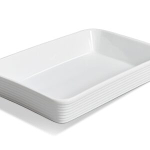 ONEMORE Ceramic Baking Dish, 9x13 Baking Pan Casserole Dish Large Rectangular Baking Dishes for Oven Deep Dish Lasagna Pan for Family Meals Ribbed White Bakeware for Roasting & Serving