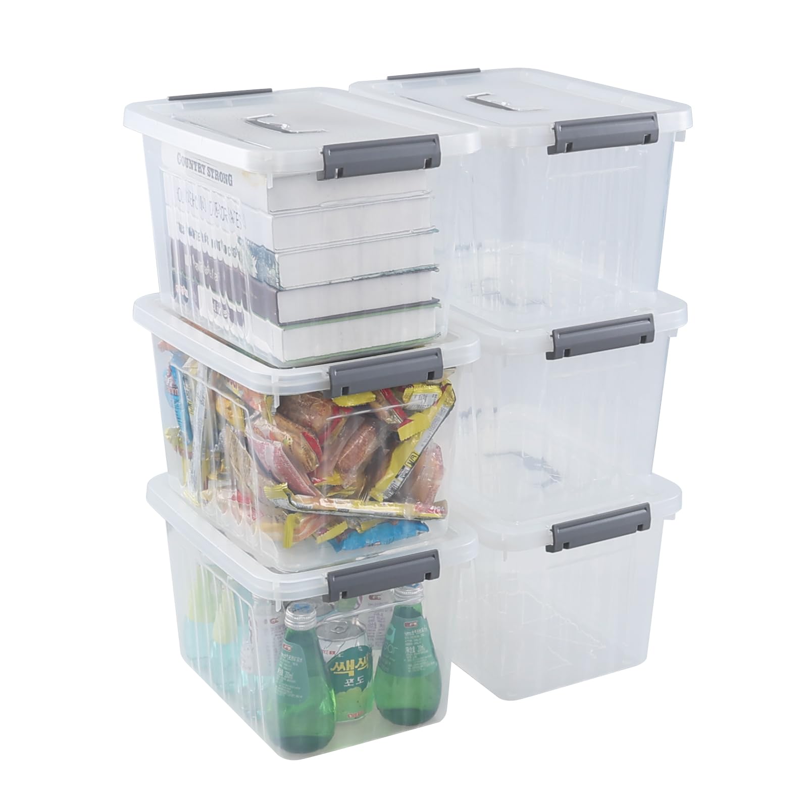 Xeabia 12 Quart Clear Storage Latch Box with Handles, Plastic Organizing Bin with Lid, 6 Packs