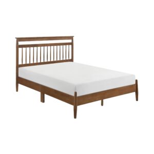 Lexicon Bed Frame with Headboard, Mid Century Modern Bed Frame with Spindle Headboard, Wood Platform Bed Frame Mattress Foundation No Box Spring Needed, Queen Bed, Caramel