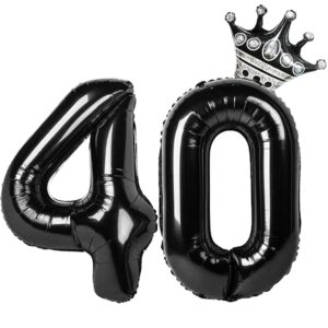 40 black number balloons, huge 40 inch 40th birthday decoraion with crown&2pcs stars aluminum balloons for 40th birthday balloons for women men 40th birthday party supplies 40 anniversary events decor