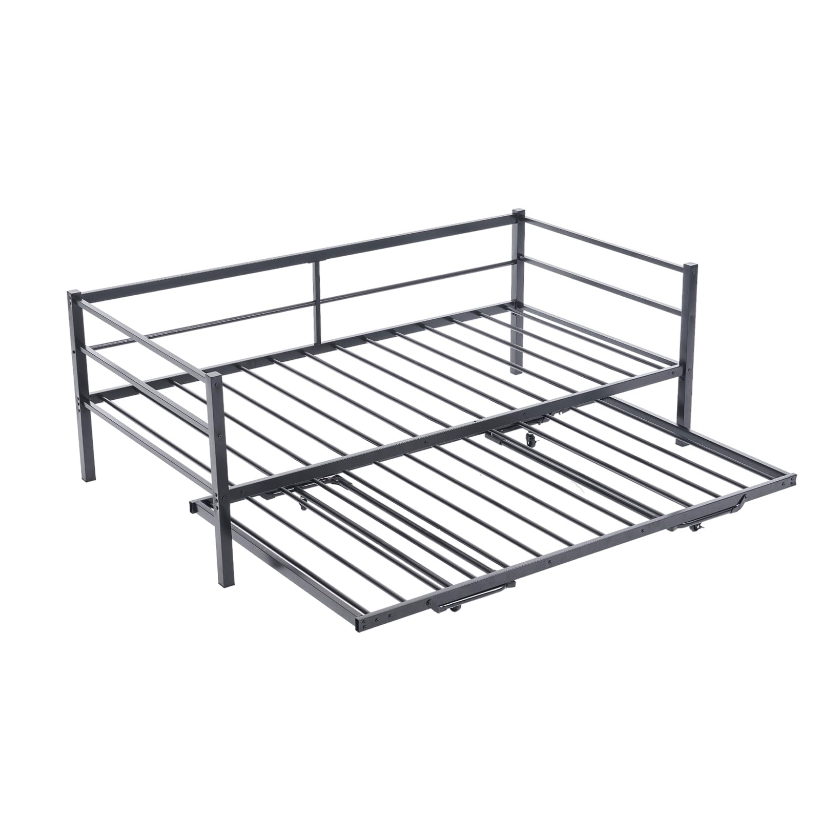 VINGLI Daybed with Pop Up Trundle, Heavy Duty Metal Twin Bed with Trundle, No Box Spring Needed, Black