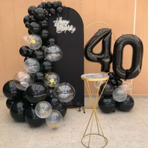 40 Black Number Balloons, Huge 40 Inch 40th Birthday Decoraion with Crown&2pcs Stars Aluminum Balloons for 40th Birthday Balloons for Women Men 40th Birthday Party Supplies 40 Anniversary Events Decor