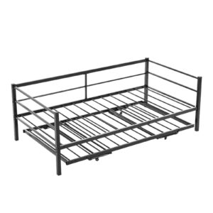 VINGLI Daybed with Pop Up Trundle, Heavy Duty Metal Twin Bed with Trundle, No Box Spring Needed, Black