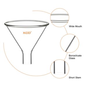 XCD Glass Powder Funnel, Borosilicate Glass Heavy Wall Short Stem Funnel with 120 mm Top Diameter and 22 mm Stem Diameter for Precise Powder Transfers in Laboratory