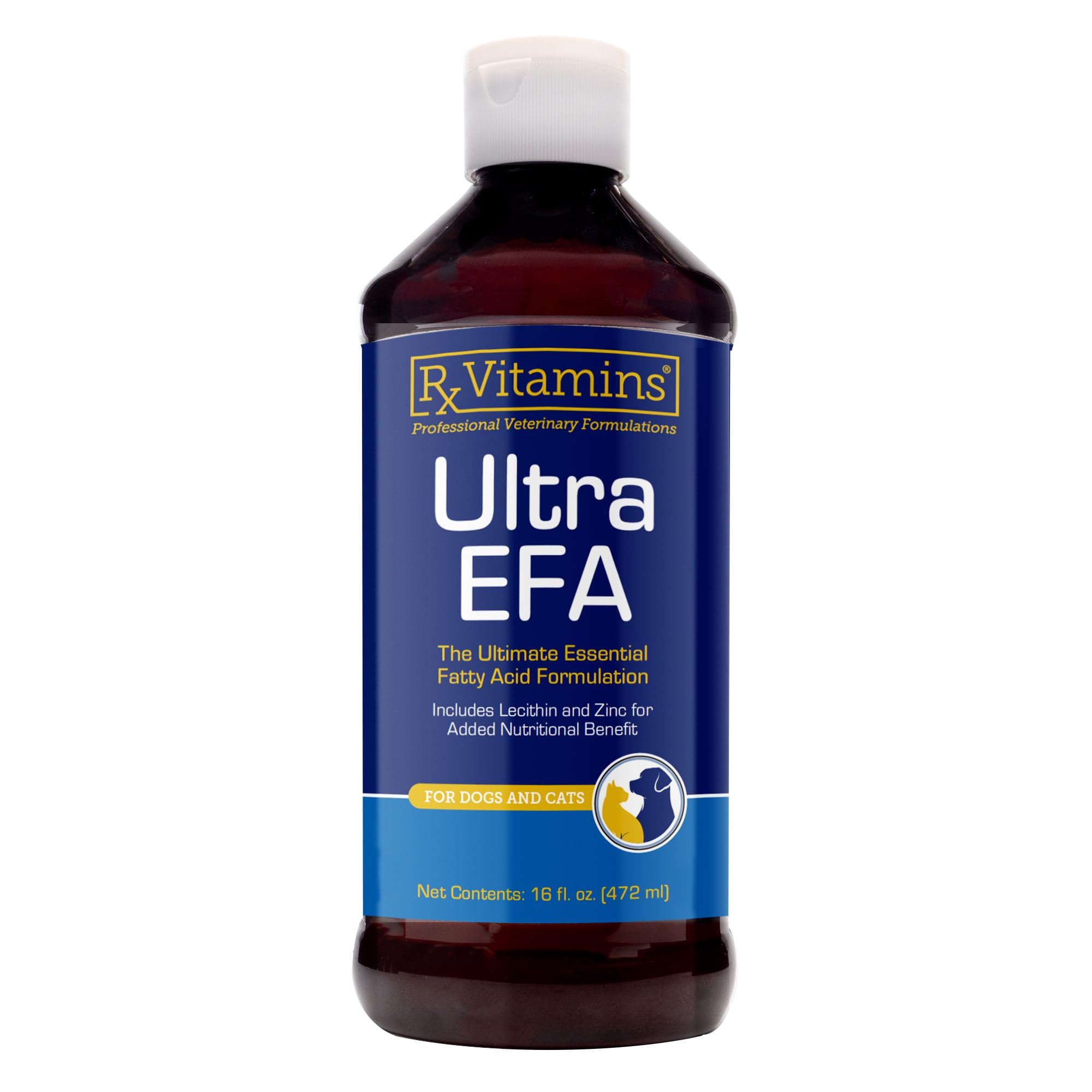 Rx Vitamins Ultra EFA Omega 3 Fish Oil for Dogs & Cats - Promotes Heart, Brain, and Joint Health with Vitamin E, Biotin, and Zinc - Liquid Fish Oil for Itch Relief & Dog Shedding - 16 oz