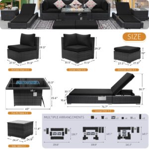 BULEXYARD PE Wicker Patio Furniture Conversation Sofa Set, Large Size High Back Rattan Outdoor Furniture Sectional Couch Set for Backyard Garden Lawn(Grey/Black, 20Pcs)