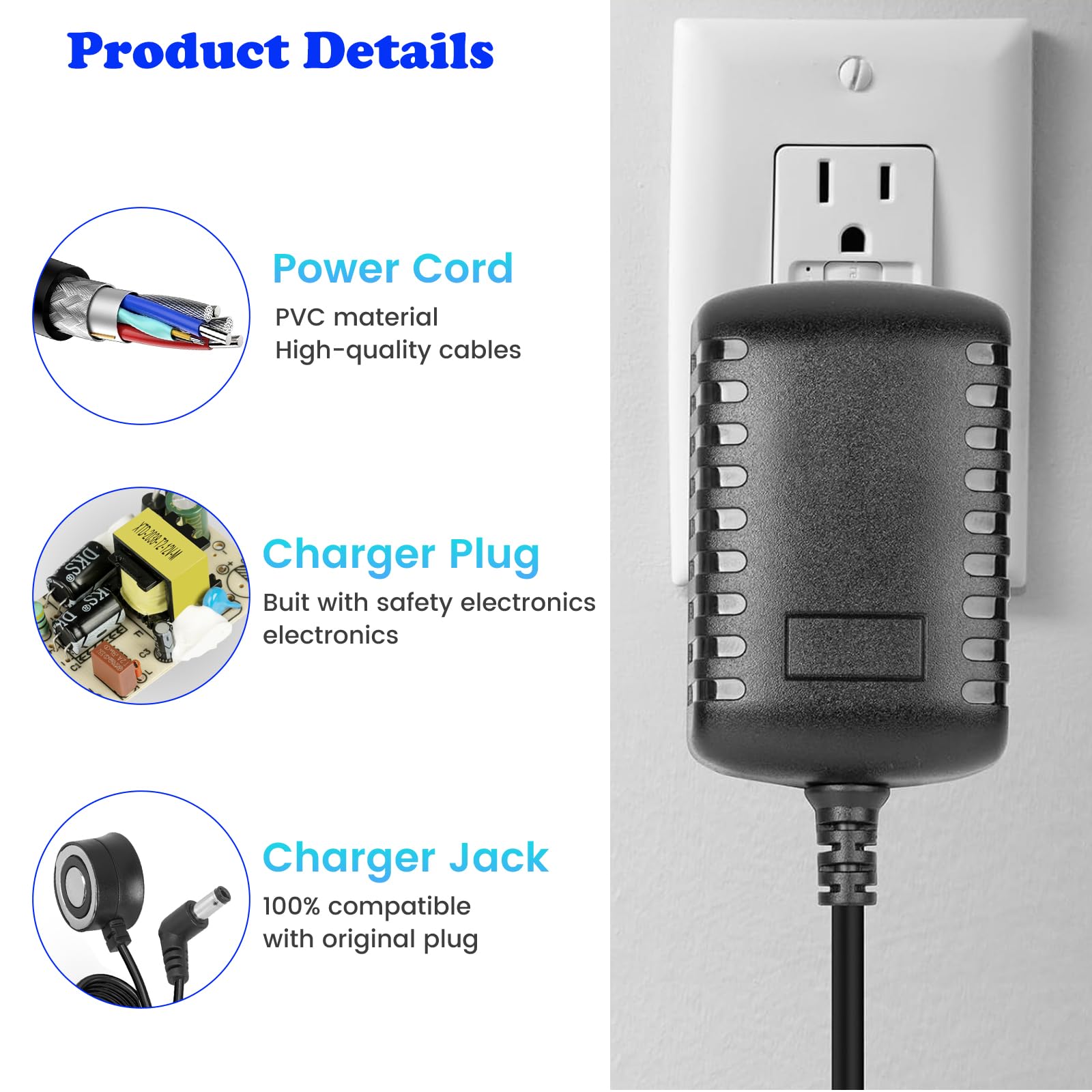 Replacement for Shark Vacmop Charger Compatible with Shark VM252 VM251 VM252C QM250 VM200 VM200C VC200 UM205 VC205 Hard Floor Vacuum Mop Charger