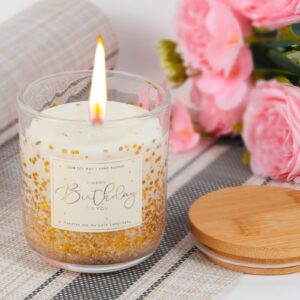 Birthday Gifts for Women-11oz Vanilla Scented Candle with Golden Glitter, Unique Birthday Gifts for Friends, Bestie, Mom, Sister, Coworker Happy Birthday Candle