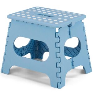 vecelo folding step stool 11 inch, non-slip surface portable foldable 1 step stool with carry handle, heavy duty to support kids/toddler/adults for living room, kitchen, bathroom, blue