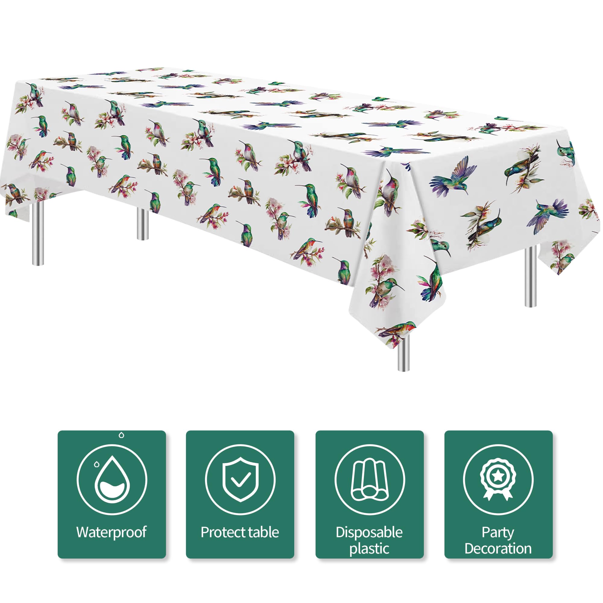 APOWBLS Hummingbird Birthday Party Decorations Tablecloth - Disposable Bird Hummingbird Party Supplies Table Cover, Floral Hummingbird Bridal Baby Shower Wedding Table Cloth - 3 Pack (54in x 108in)