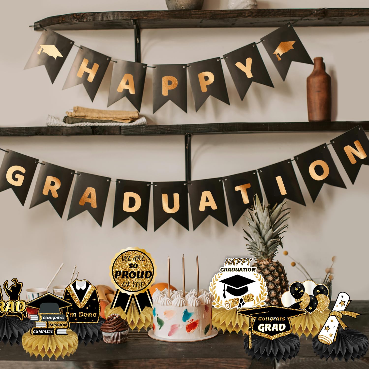 Graduation Decorations Class of 2024, 9PCS 2024 Graduation Party Decorations,Congrats Grad Table Centerpiece Congratulate Graduation Honeycomb Table Toppers for Graduation Party Supplies