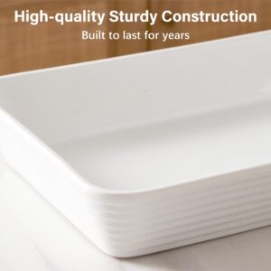 ONEMORE Ceramic Baking Dish, 9x13 Baking Pan Casserole Dish Large Rectangular Baking Dishes for Oven Deep Dish Lasagna Pan for Family Meals Ribbed White Bakeware for Roasting & Serving