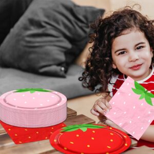 Dydamud Strawberry Party Tableware Set, Strawberry Plates Napkins, Summer Fruit Party Decoration for Kids, Baby Shower Strawberry First Birthday Party Supplies