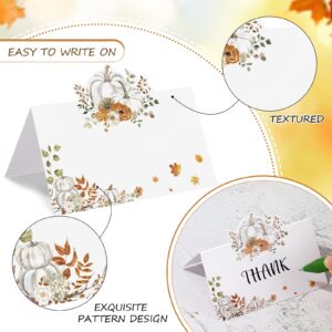 Whaline 100Pcs Fall Place Cards 3.5 x 2 Inch Pumpkin Leaves Tented Cards Autumn Seating Cards for Thanksgiving Party Table Setting Supplies