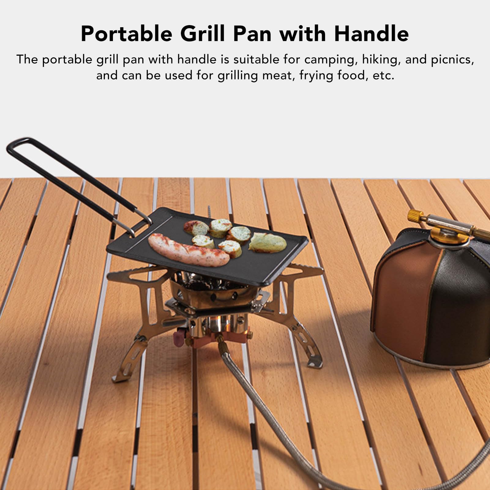 Grill Pan, Portable Griddle Pan Iron Stove Top Camping Pan Mini Square Griddle Pan with Detachable Handle for Outdoor 5.1x3.3x0.1in